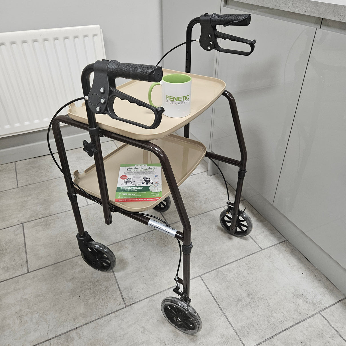 Mobility Trolley Walking Frame Indoor Rollator with trays and brakes