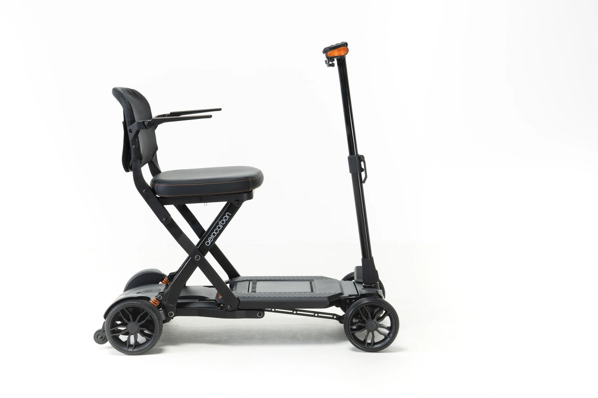Black scooter with a seat on a white background