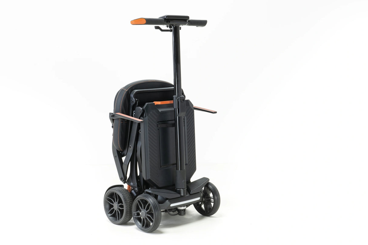 Black scooter with folded seat on a white background