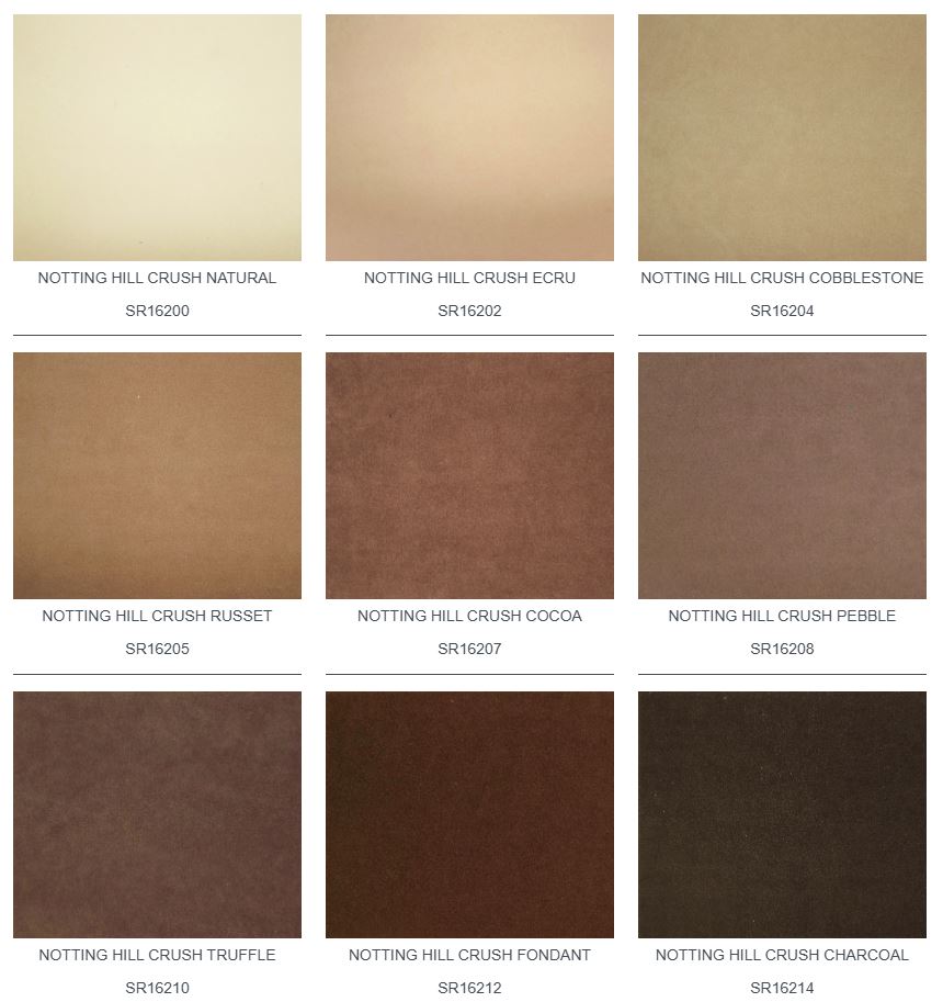 Grid of Notting Hill Crush paint swatches in various colours