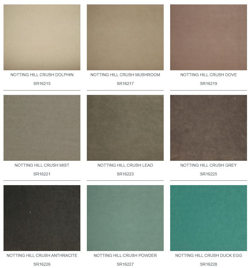 Grid of Notting Hill Crush paint swatches in various colours