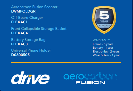 Drive Aerocarbon Fusion Ultra lightweight Carbon Fibre Compact Folding Mobility Scooter Only 14.5kg