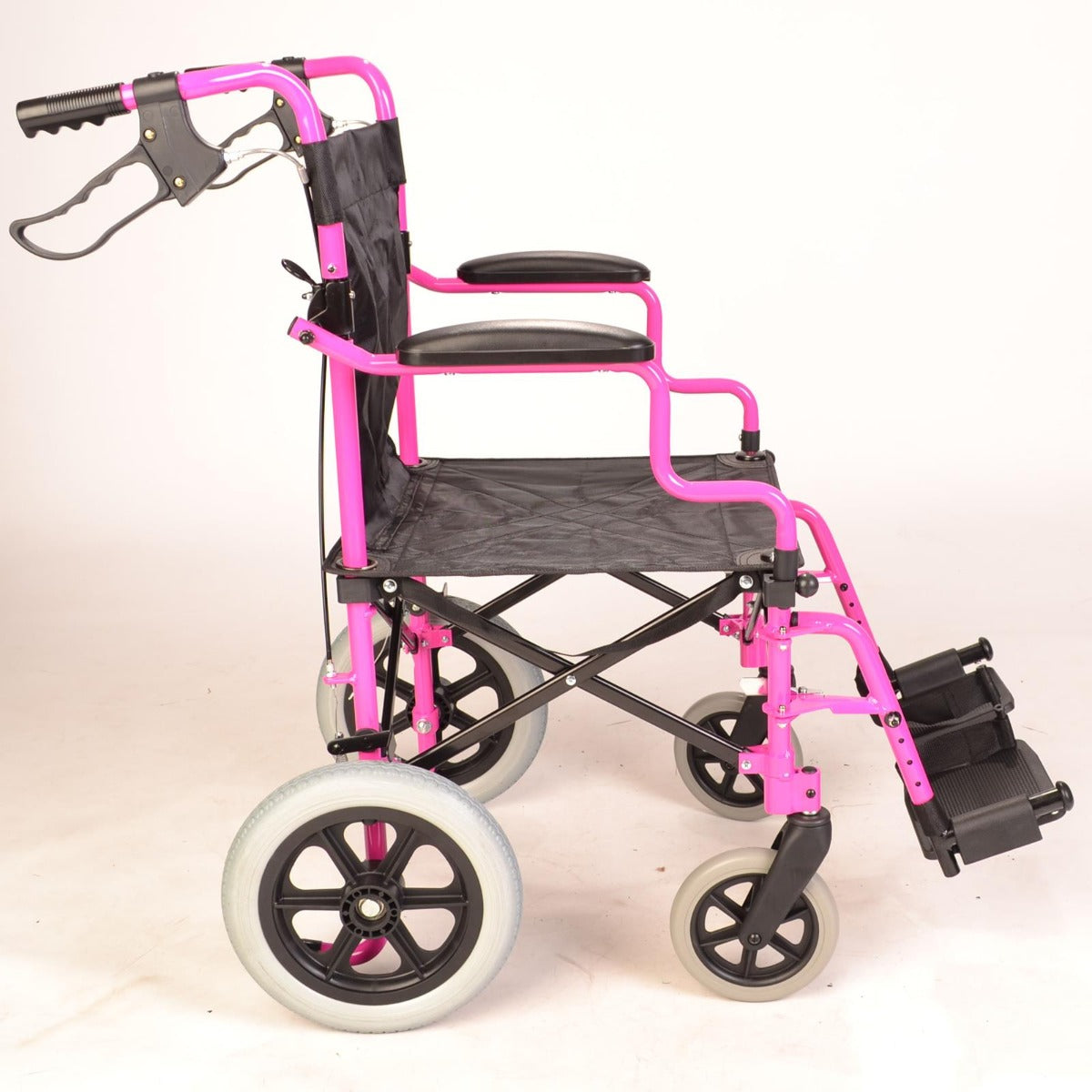 Deluxe Pink Wheelchair in a bag with handbrakes