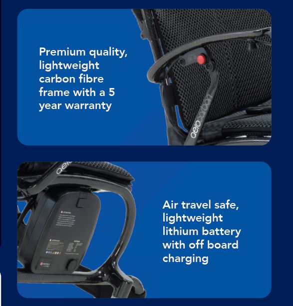 AeroCarbon Electric Wheelchair – Ultra-Lightweight Carbon Fibre Powerchair - Only 12kg - Optional carer controls