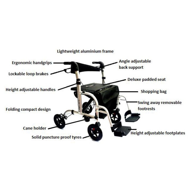 2 in 1 Rollator Wheelchair - Diagram