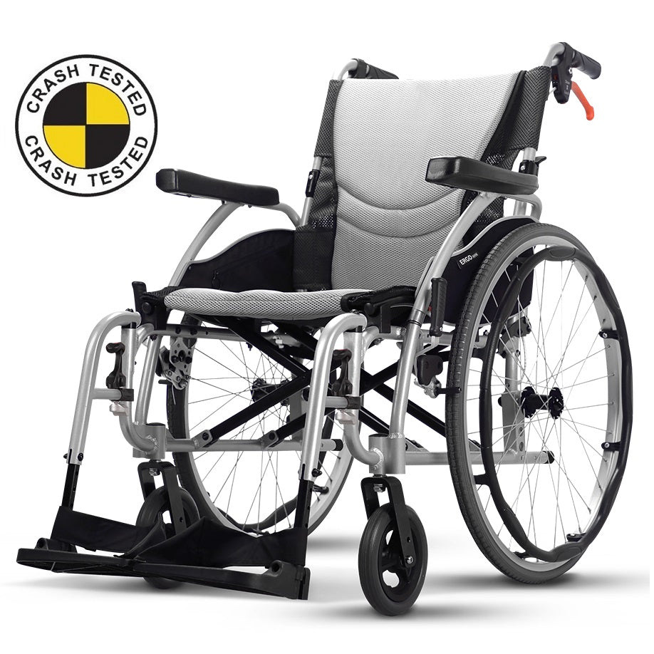 Karma Ergo 3 Crash Tested Lightweight Folding Self Propel Wheelchair-Silver-16"