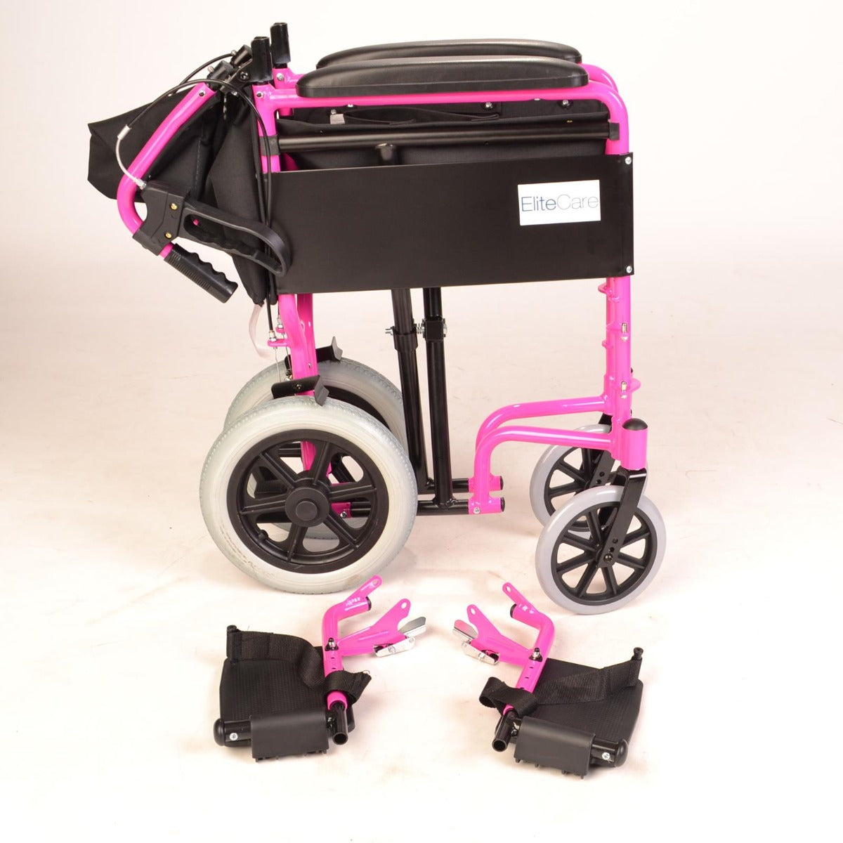 Lightweight Folding Pink Wheelchair - Folded