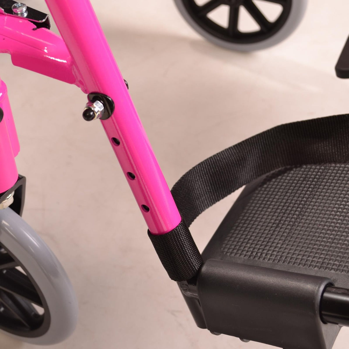 Lightweight Folding Pink Wheelchair - Adjustable Footrests