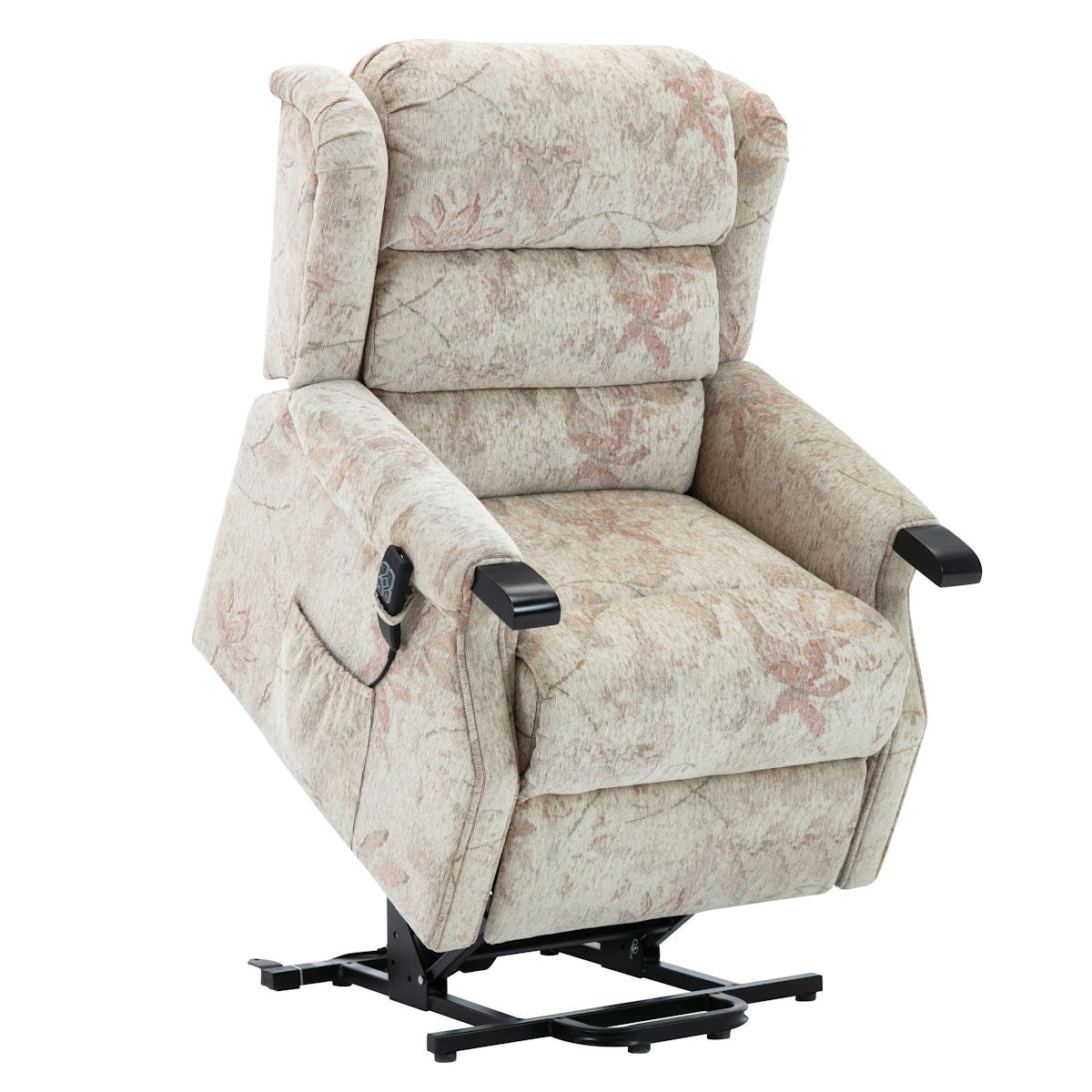 Queensbury bouquet beige dual riser recliner chair with wooden knuckles