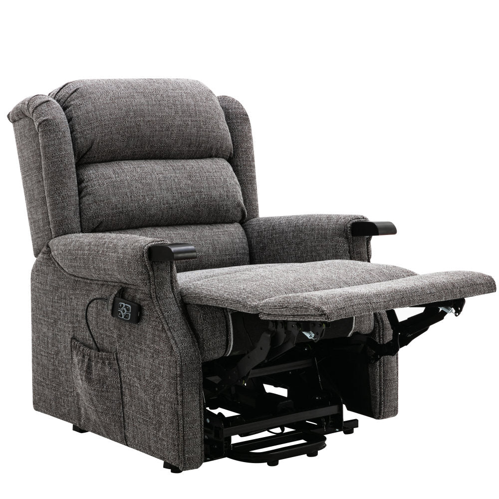 Queensbury grey dual riser recliner chair with wooden knuckles