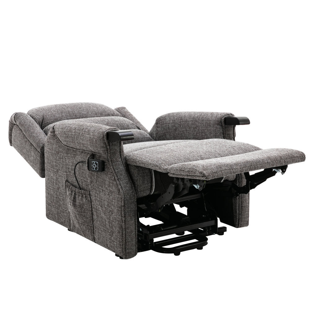 Queensbury grey dual riser recliner chair with wooden knuckles