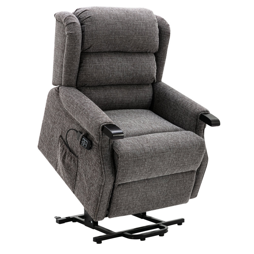 Queensbury grey dual riser recliner chair with wooden knuckles