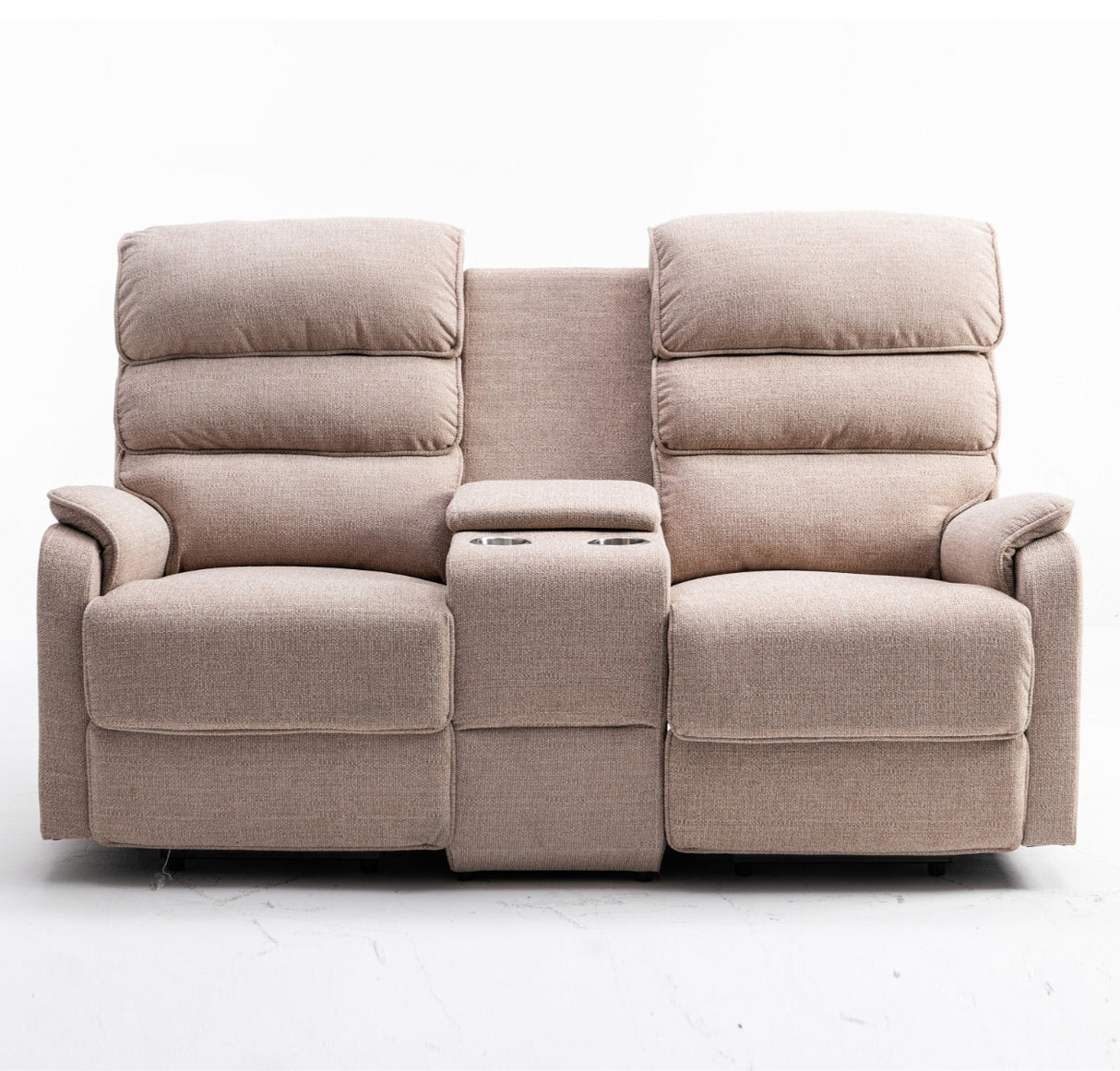 Thornton 2 Seater Dual Motor Riser Recliner Sofa with Centre Console-Wheat - Ex Demo