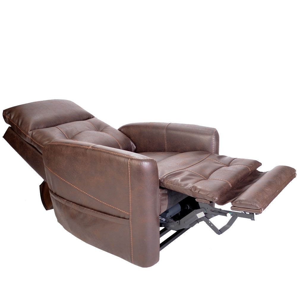 Westminster Leather Rise Recliner Chair powered headrest and lumbar - Fully Reclined