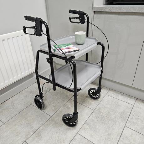 Mobility Trolley Walking Frame Indoor Rollator with Brakes-Black