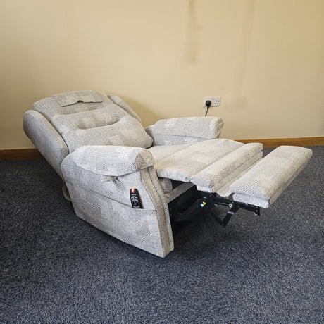 Monmouth Plus 4 motor chair with Memory, Heat and High leg lift Petite Size Patchwork Mist Fabric - Ex Demo