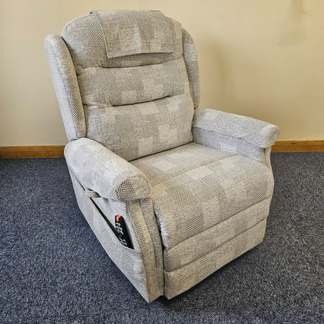 Monmouth Plus 4 motor chair with Memory, Heat and High leg lift Petite Size Patchwork Mist Fabric - Ex Demo