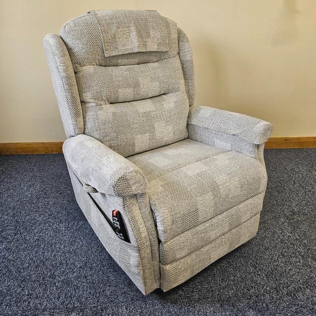 Monmouth Plus 4 motor chair with Memory, Heat and High leg lift Petite Size Patchwork Mist Fabric - Ex Demo