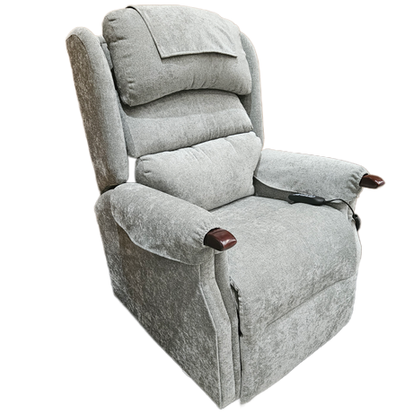 Gray recliner chair with armrests on a blank background