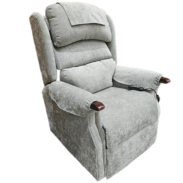 Gray recliner chair with armrests on a blank background