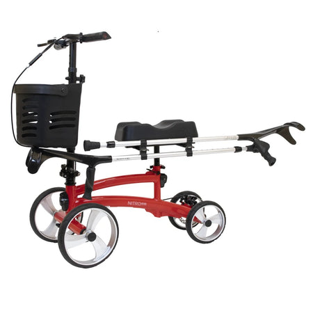 Red and black knee walker on a white background