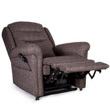 Brown recliner chair with armrests and footrest on a white background