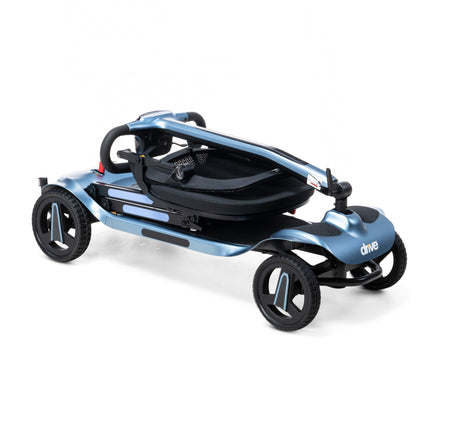 Blue and black mobility scooter on a white background