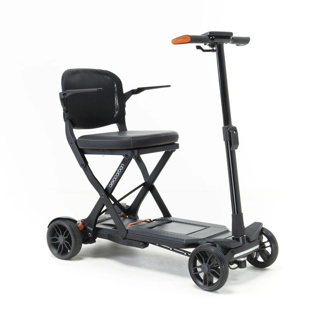 Black scooter with a seat on a white background