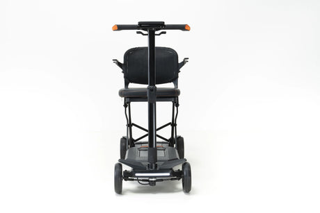 Black mobility scooter with seat on a white background