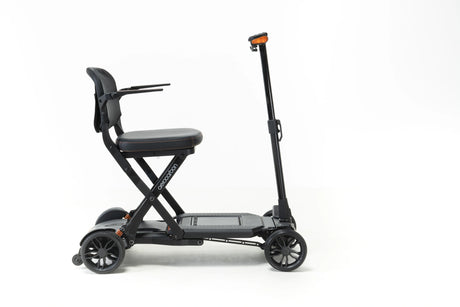 Black scooter with a seat on a white background