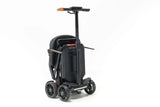 Black scooter with folded seat on a white background