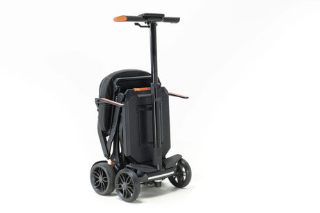 Black scooter with folded seat on a white background