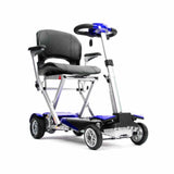 Mobility scooter with a seat on a white background