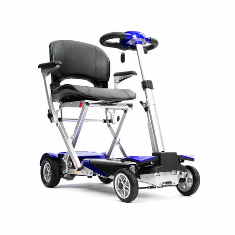 Mobility scooter with a seat on a white background