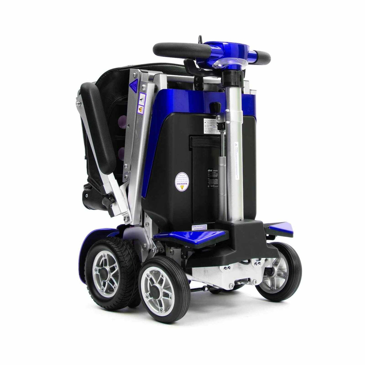 Blue and black mobility scooter on a white background