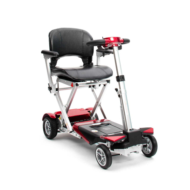 Mobility scooter with a seat on a white background