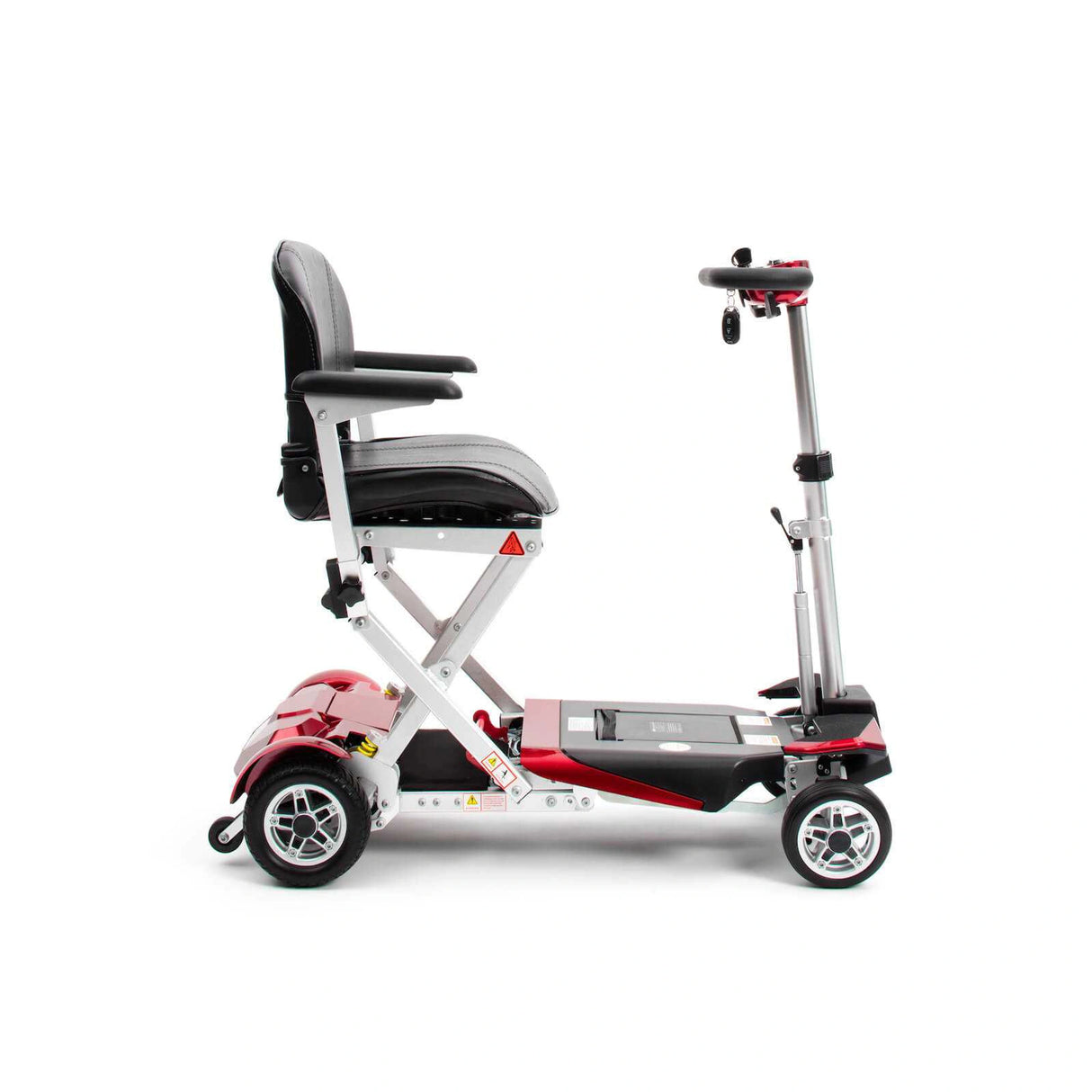 Mobility scooter with a seat on a white background