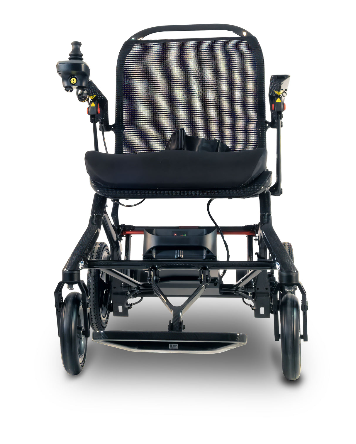 Black electric wheelchair on a white background