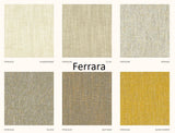 Colour swatches of 'Ferrara' fabric collection with names and codes.