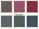 Colour swatches of 'Ferrara' fabric collection with names and codes.