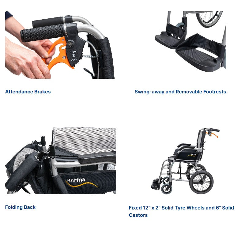 Karma Ergo Lite 2 Tall Transit Ultra Lightweight Folding Wheelchair - Crash Tested