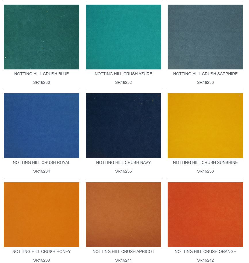 Grid of Notting Hill Crush paint swatches in various colours