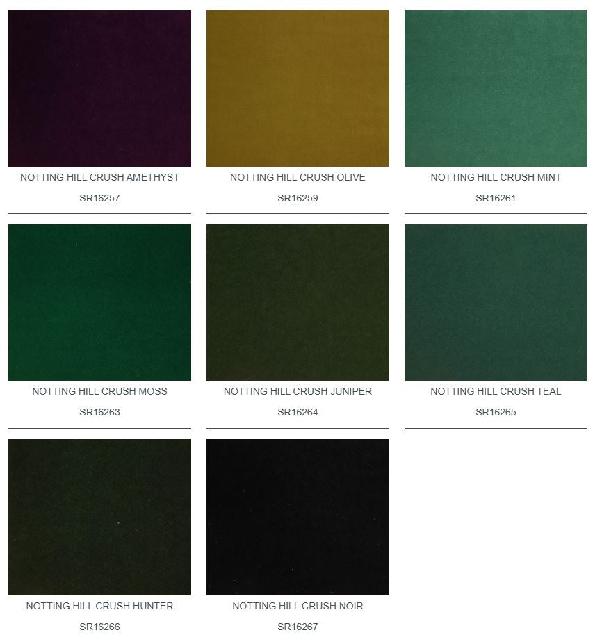 Grid of Notting Hill Crush paint swatches in various colours