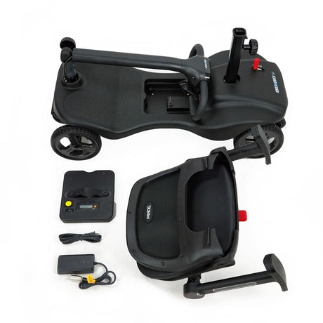 Disassembled black mobility scooter