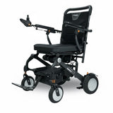 Black electric wheelchair with 'Pride' branding on a white background