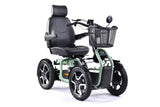 Electric scooter with a basket on a white background