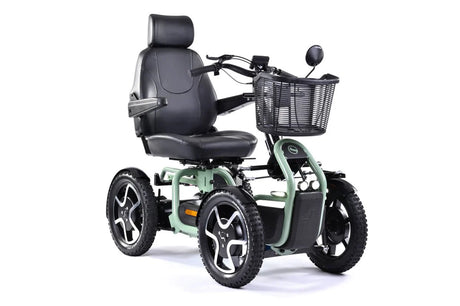 Electric scooter with a basket on a white background