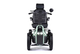 Electric scooter with a black seat and green frame on a white background