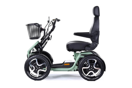 mobility scooter with a basket on a white background