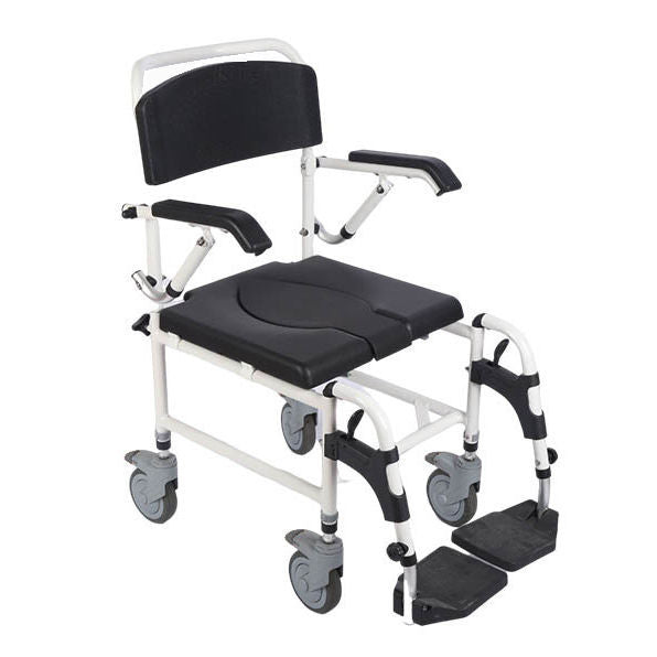 Wheeled shower commode chair with brakes